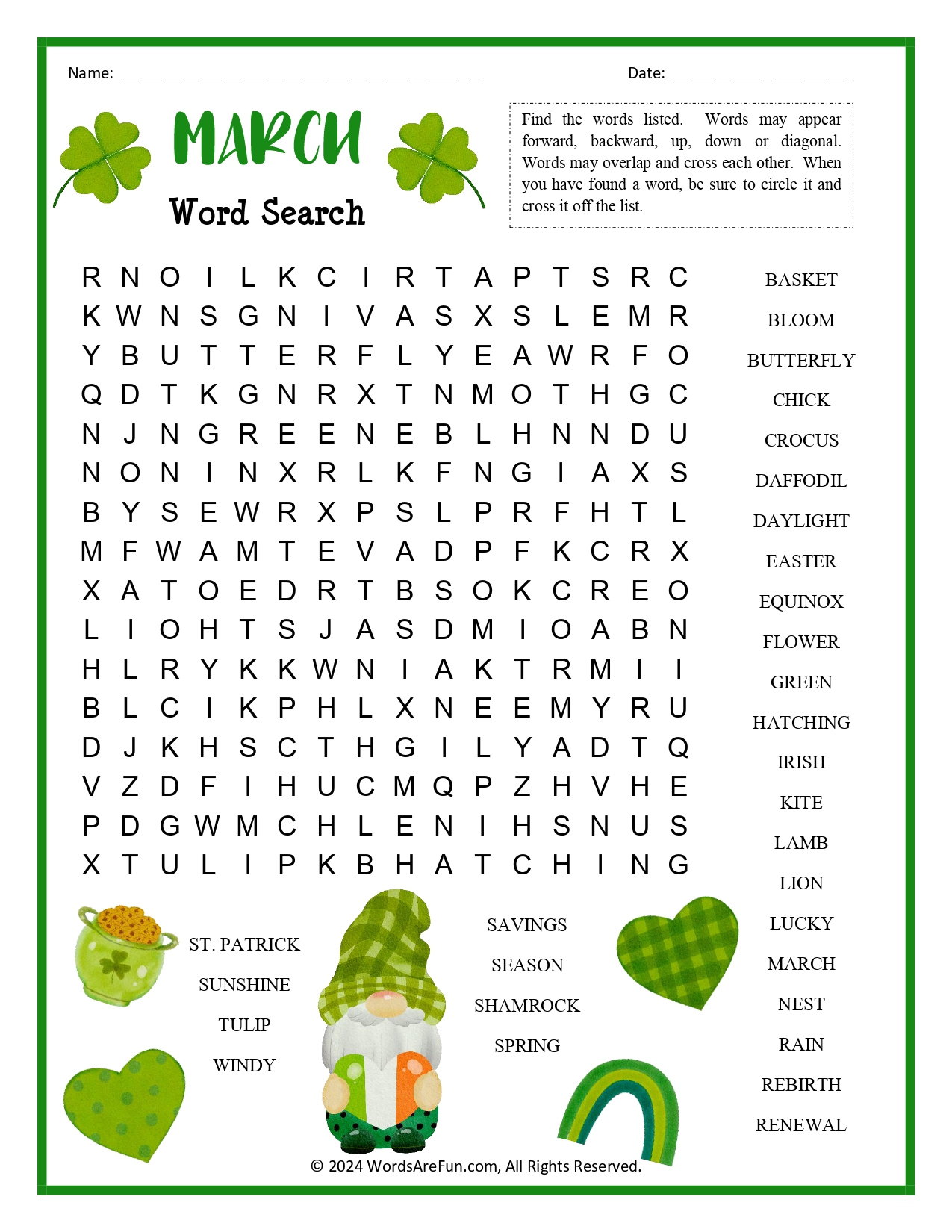 March Word Search pertaining to March Word Search Free Printable