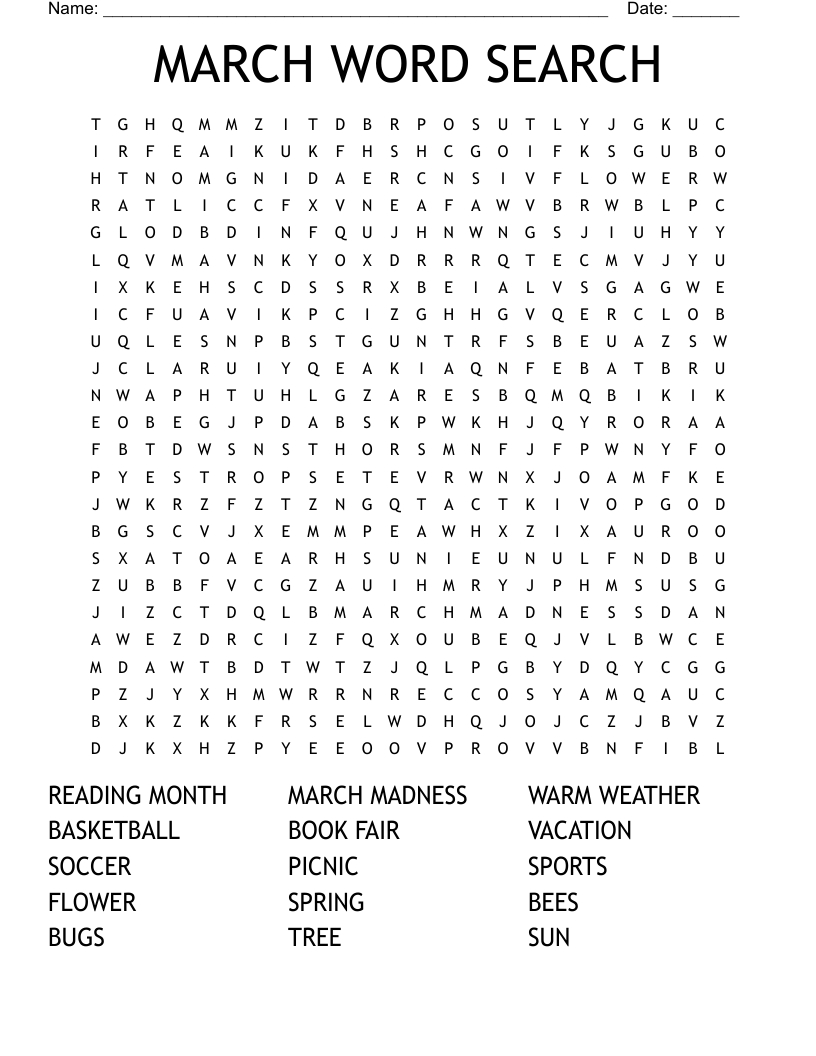 March Word Search - Wordmint within March Word Search Free Printable