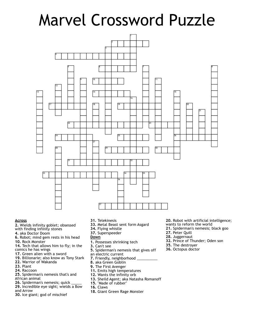 Marvel Crossword Puzzle - Wordmint within Marvel Crossword Puzzle Printable