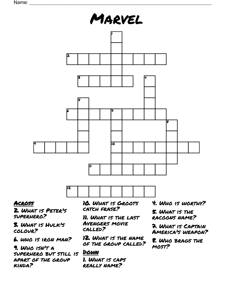 Marvel Crossword - Wordmint intended for Marvel Crossword Puzzle Printable