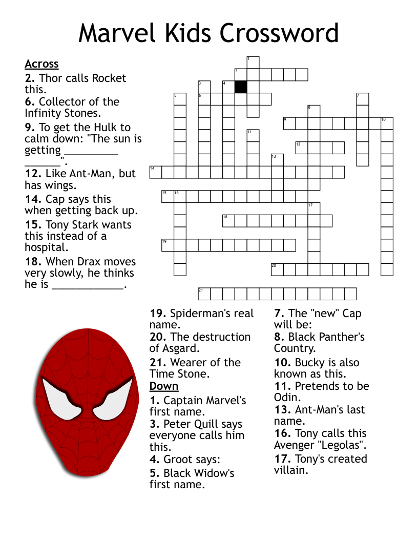 Marvel Kids Crossword - Wordmint inside Marvel Crossword Puzzles Printable