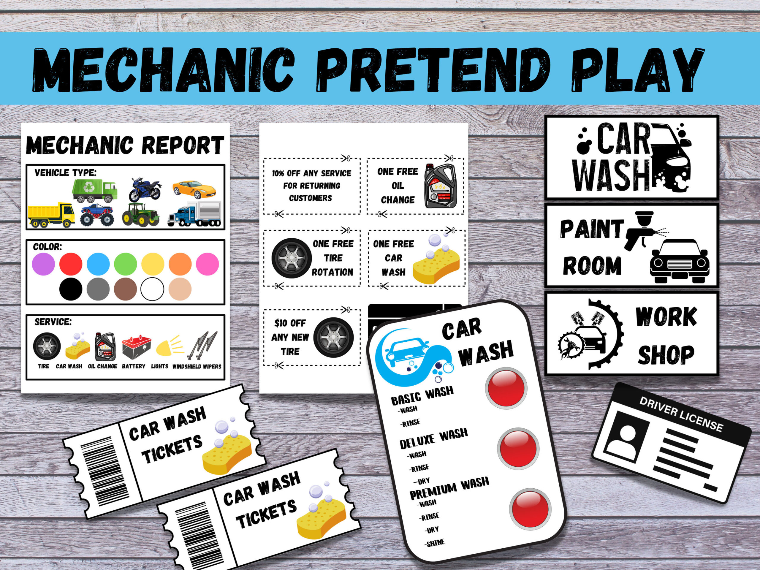 Mechanic And Car Wash Dramatic Play, Pretend Play, Classroom pertaining to Auto Shop Dramatic Play Printables Free