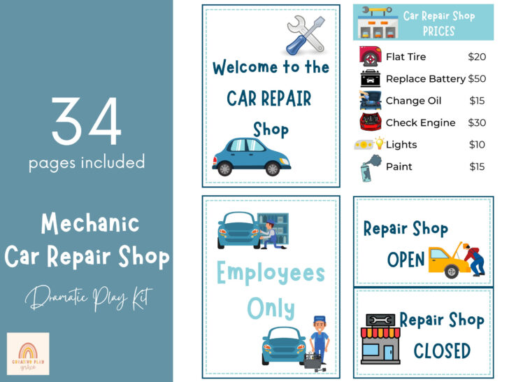 Auto Shop Dramatic Play Printables Free