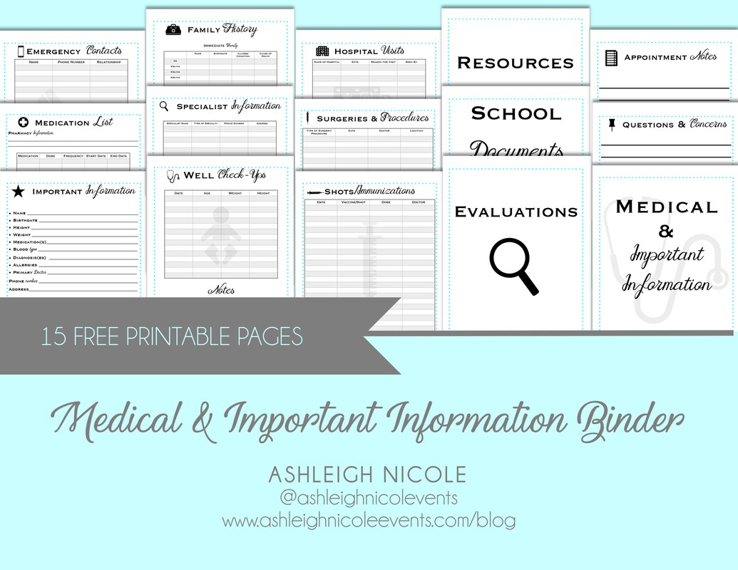 Medical And Important Information Binders! - Ashleigh Nicole with regard to Medical Organizer Free Printable Medical Binder Forms