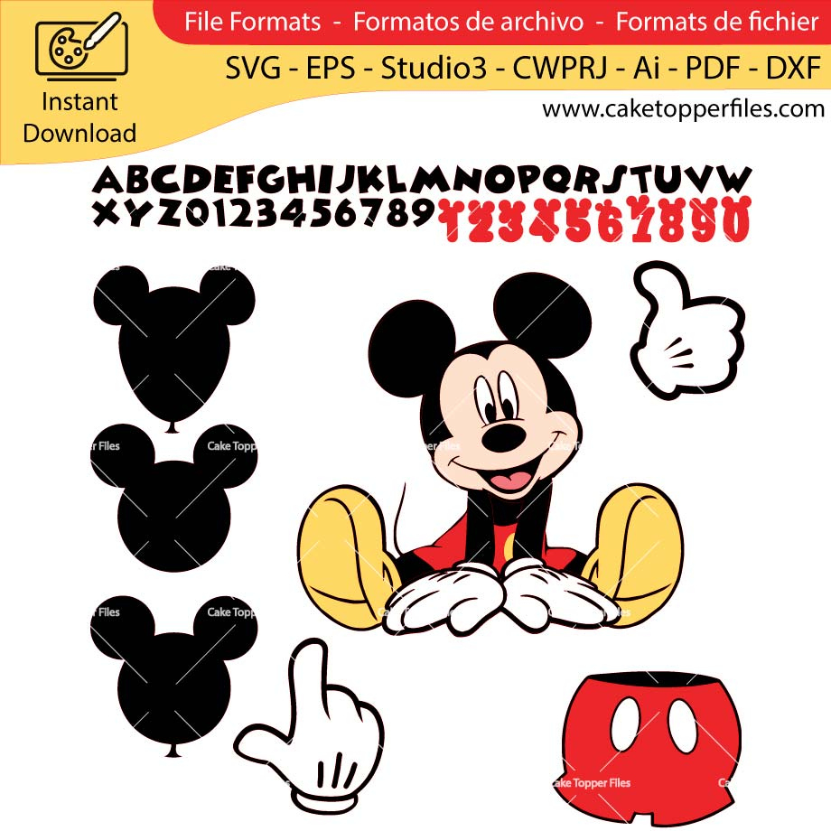 Mickey Mouse Sitting Cake Topper Cut File pertaining to Free Printable Mickey Mouse Cake Topper Printable