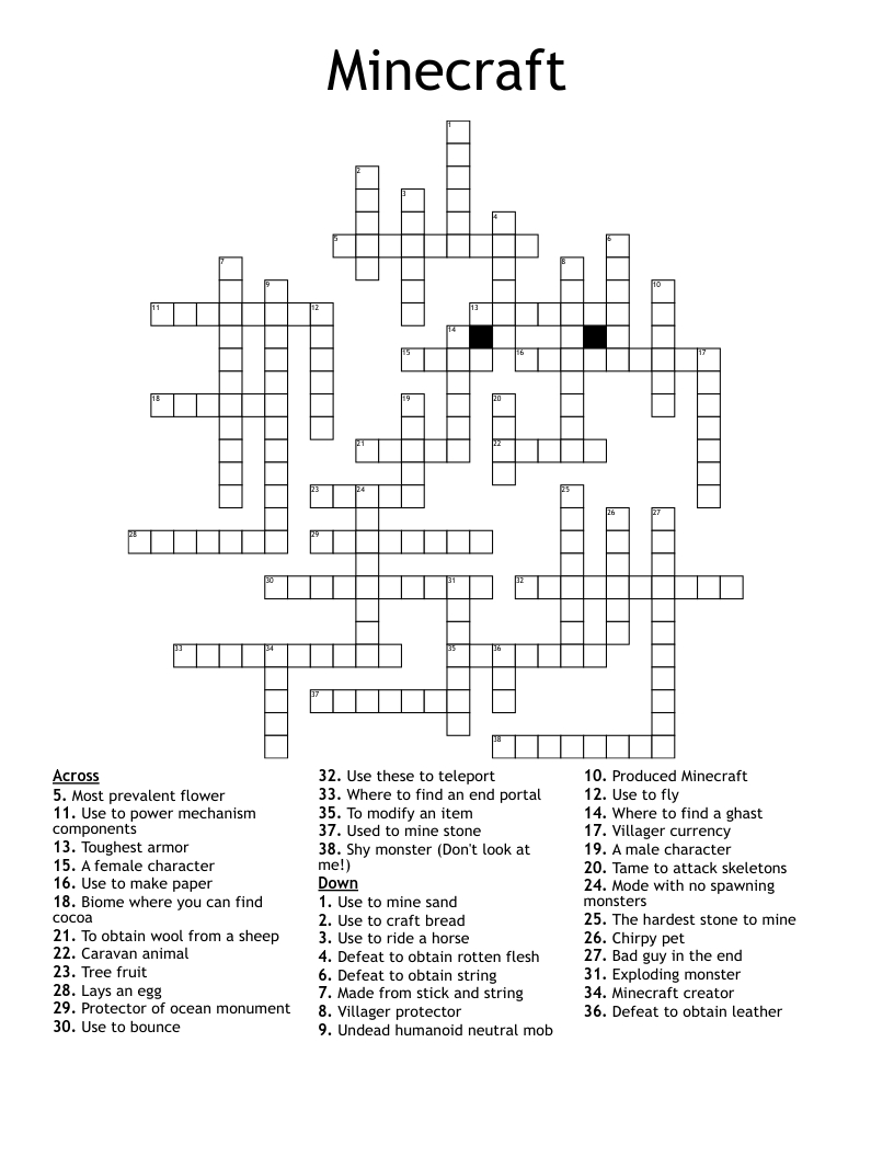 Minecraft Crossword - Wordmint with regard to Minecraft Crossword Puzzle Printable