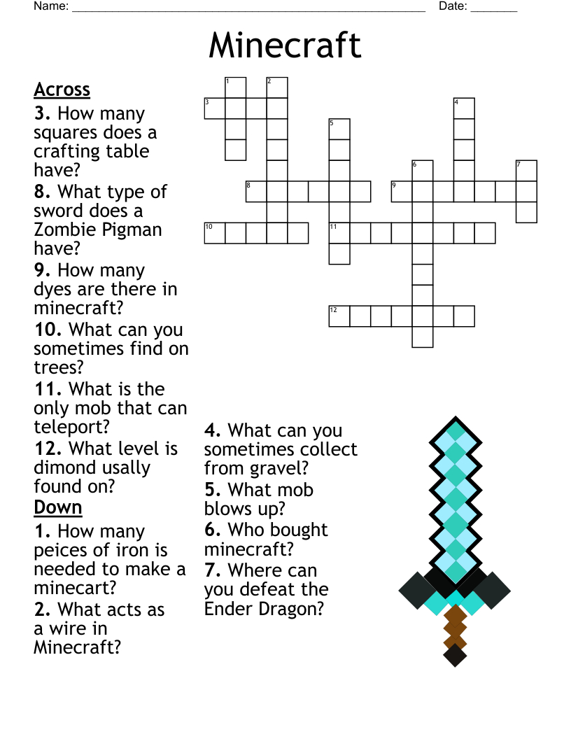 Minecraft Crossword - Wordmint within Minecraft Crossword Puzzle Printable