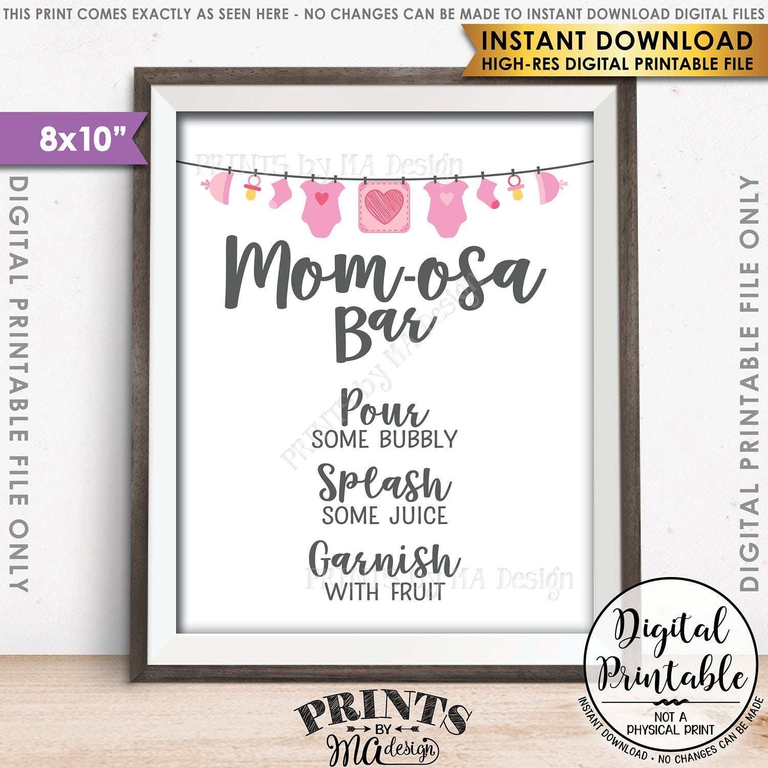 Mom-Osa Bar Sign, Momosa Sign, Mimosa Baby Shower Drinks with regard to Mom Osa Bar Sign Printable Free