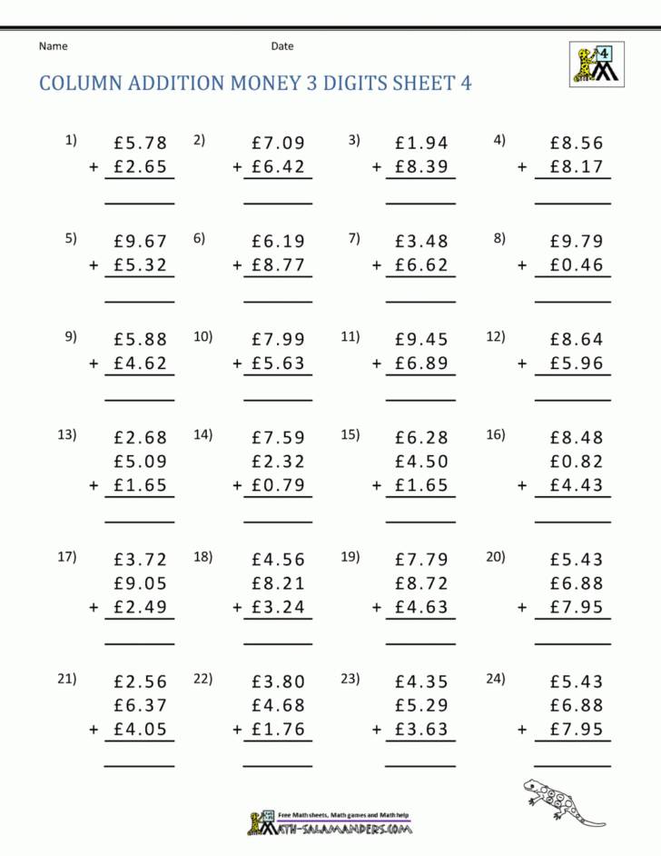 Easy Column Addition Worksheet