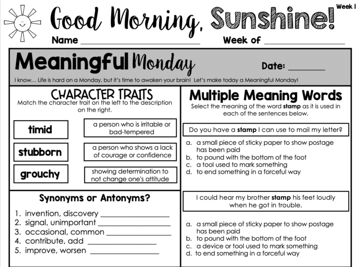 Morning Work Free Printables