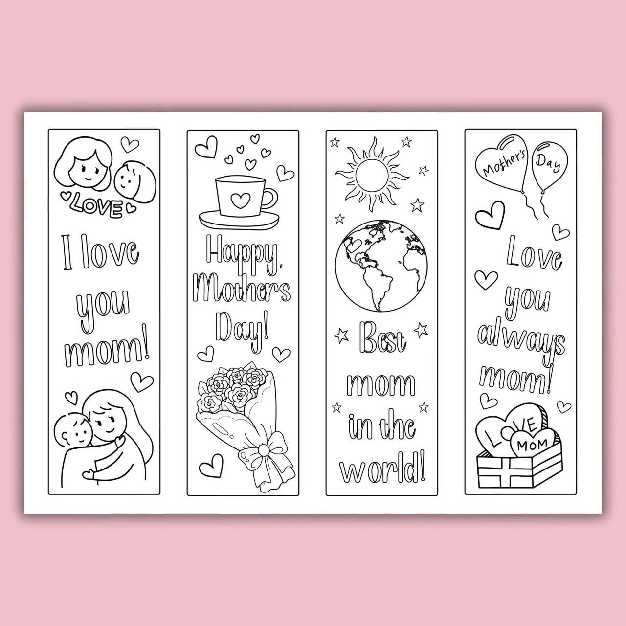 Mother&amp;#039;S Day Coloring In Bookmarks, Color Your Own Bookmarks For Mothering Sunday, Bookmark Printable For Kids, Gift For Mom Mum for Free Printable Mother&amp;amp;#039;s Day Bookmarks