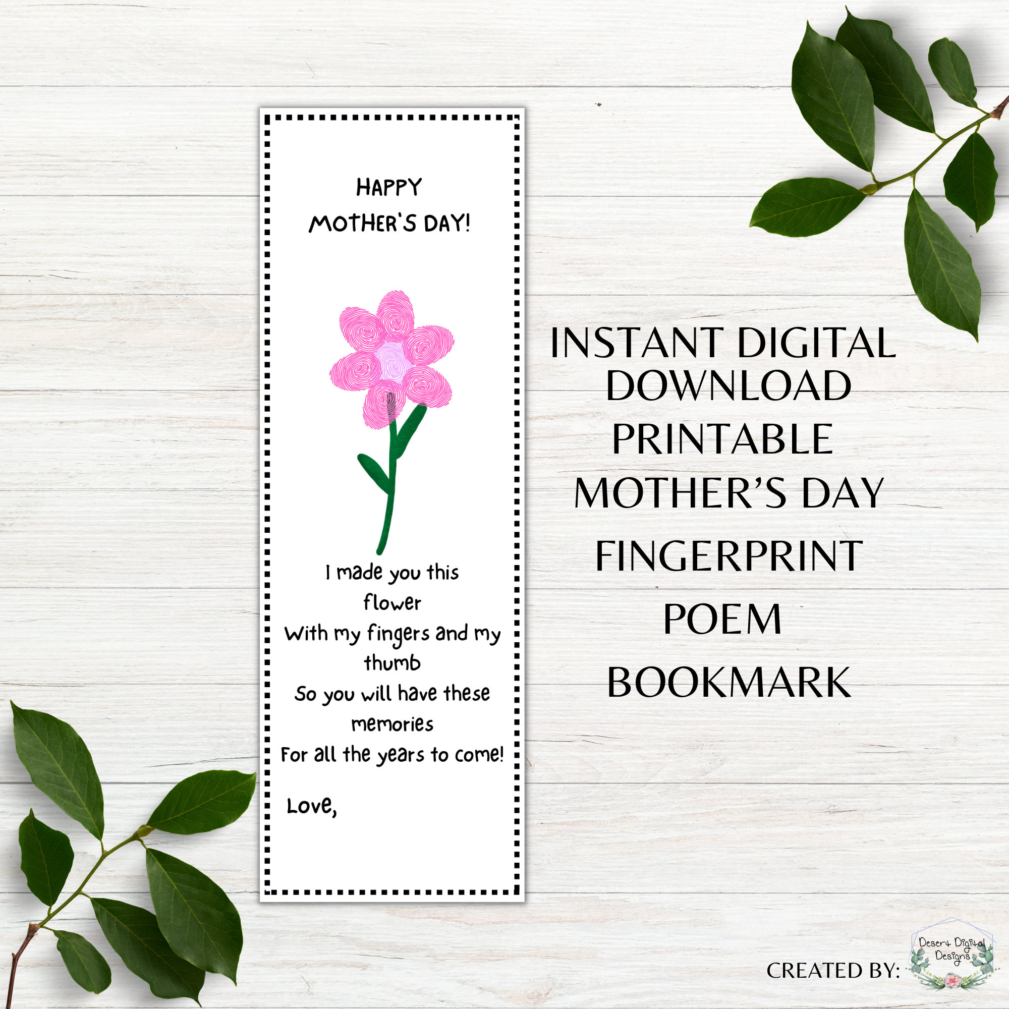Mother&amp;#039;S Day Printable Bookmark Flower Fingerprint Bookmark within Free Printable Mother&amp;amp;#039;s Day Bookmarks