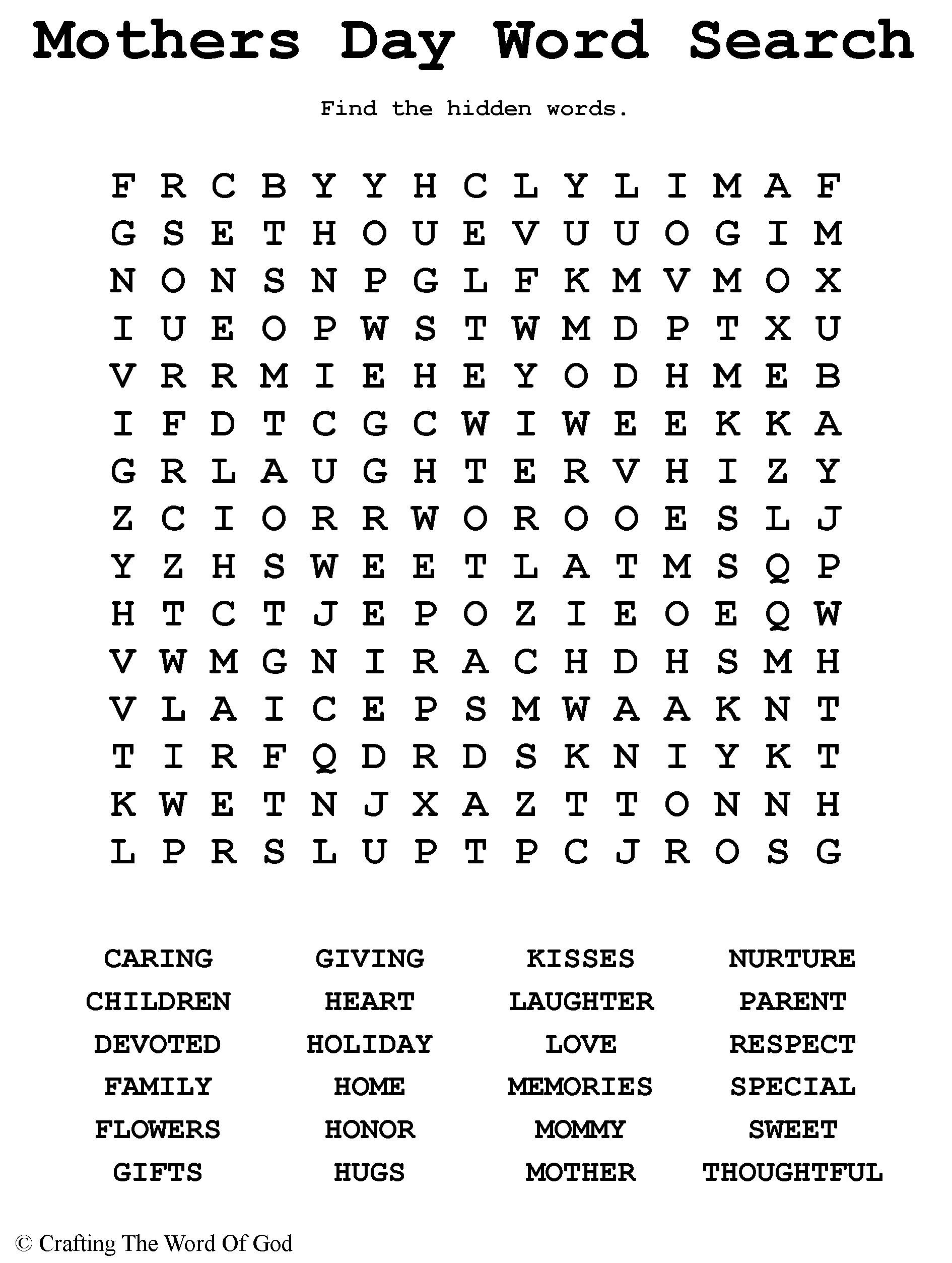 Mothers Day Word Search- Activity Sheet « Crafting The Word Of God intended for Mother&amp;#039;S Day Word Search Printable