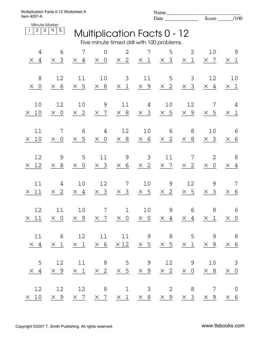 Multiplication Timed Test 0 12 ≡ Fill Out Printable Pdf Forms Online with regard to Multiplication Timed Test Printable 0 12 Free