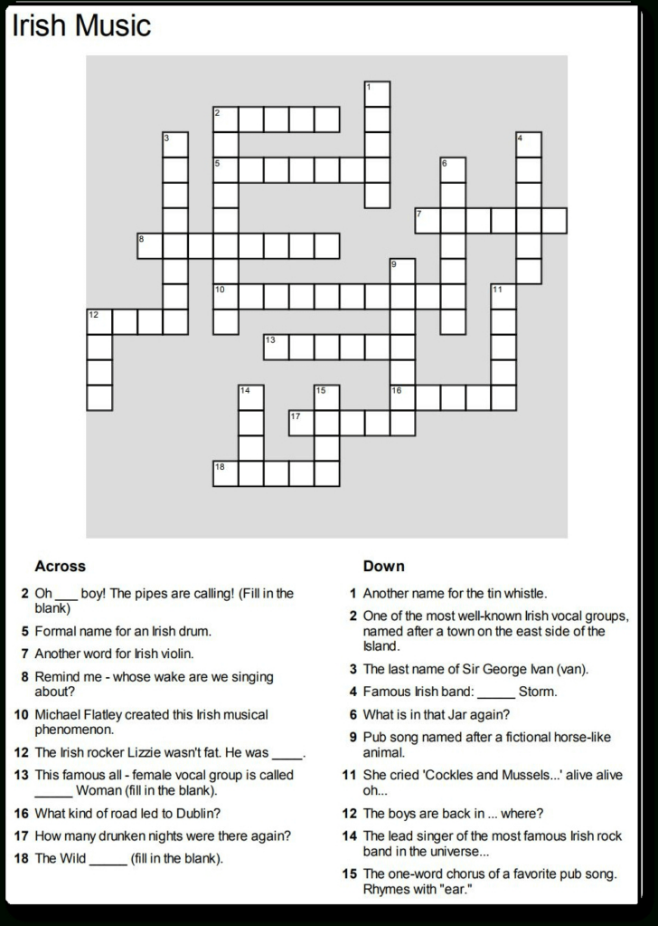 Music Crossword Puzzles Printable