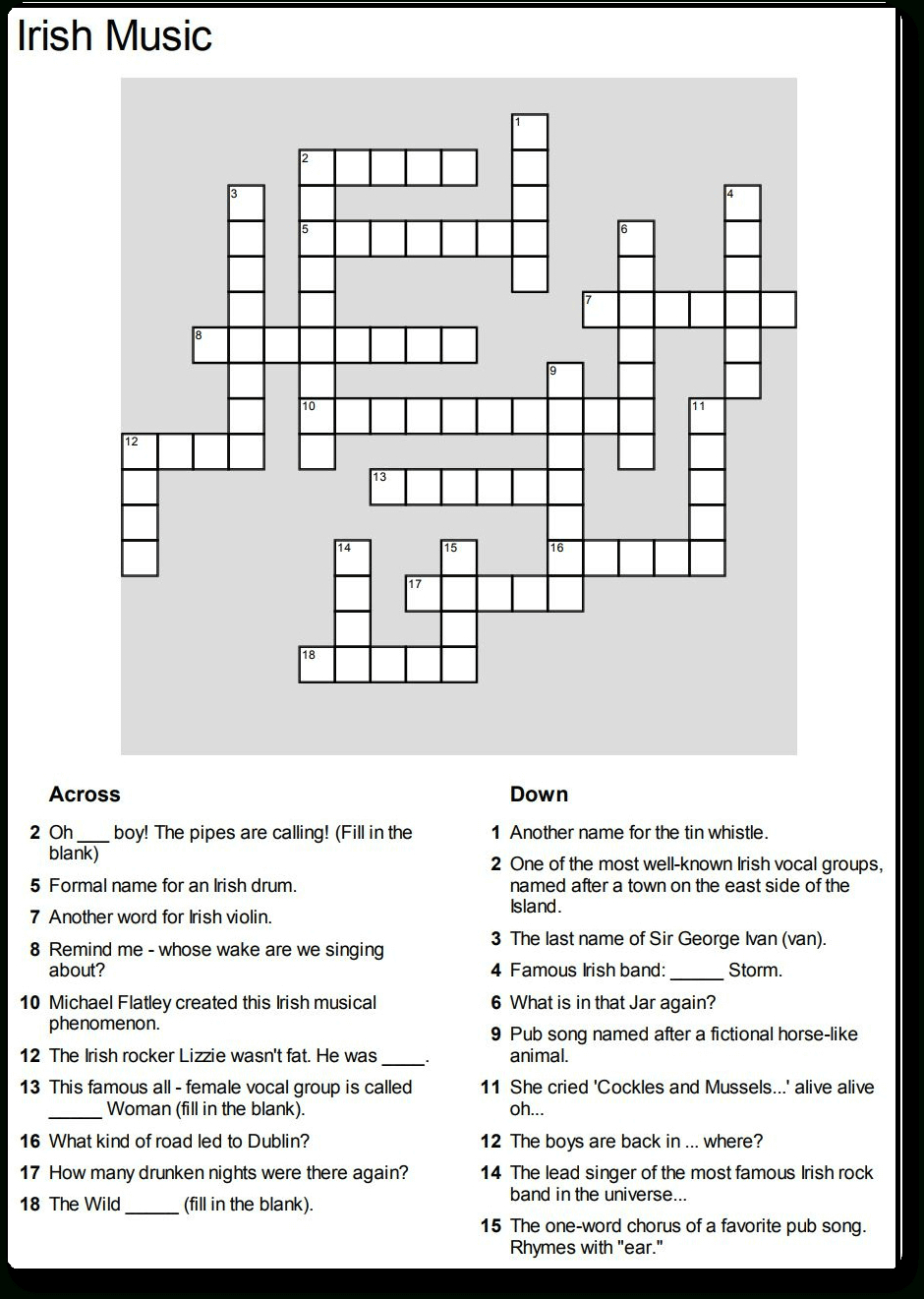Music Crossword Puzzle – Printable Coloring Pages. Free regarding Music Crossword Puzzles Printable