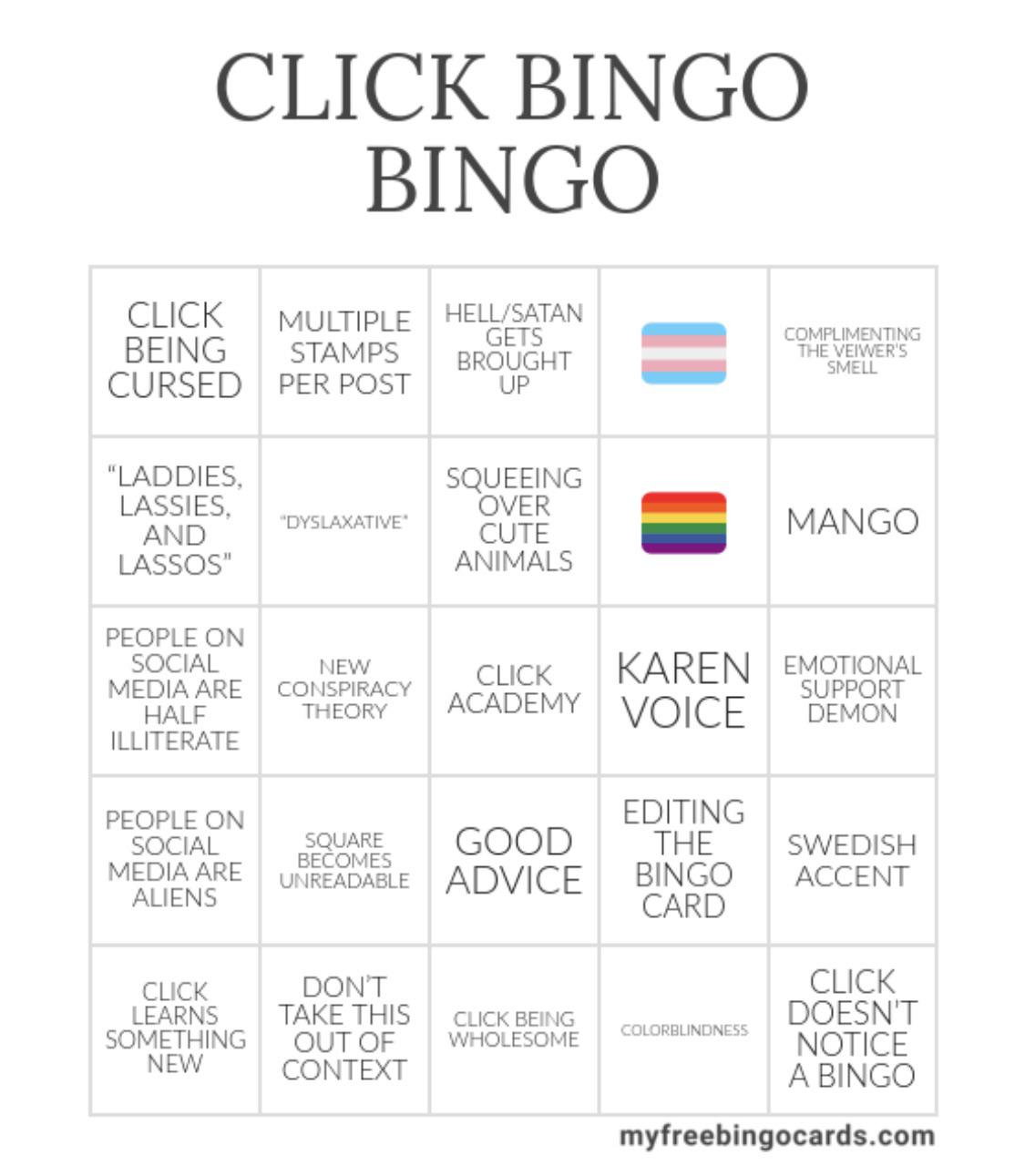 My Attempt At A Click Bingo Card. Some Of These Might As Well Be in Op Live Bingo Card Generator
