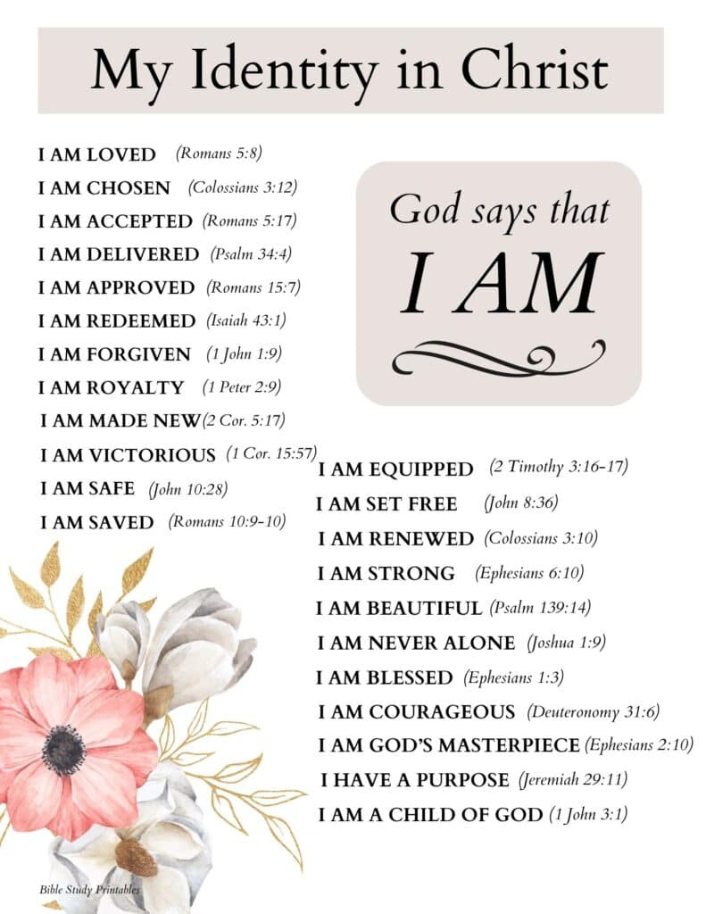 My Identity In Christ Printables pertaining to My Identity in Christ Printable