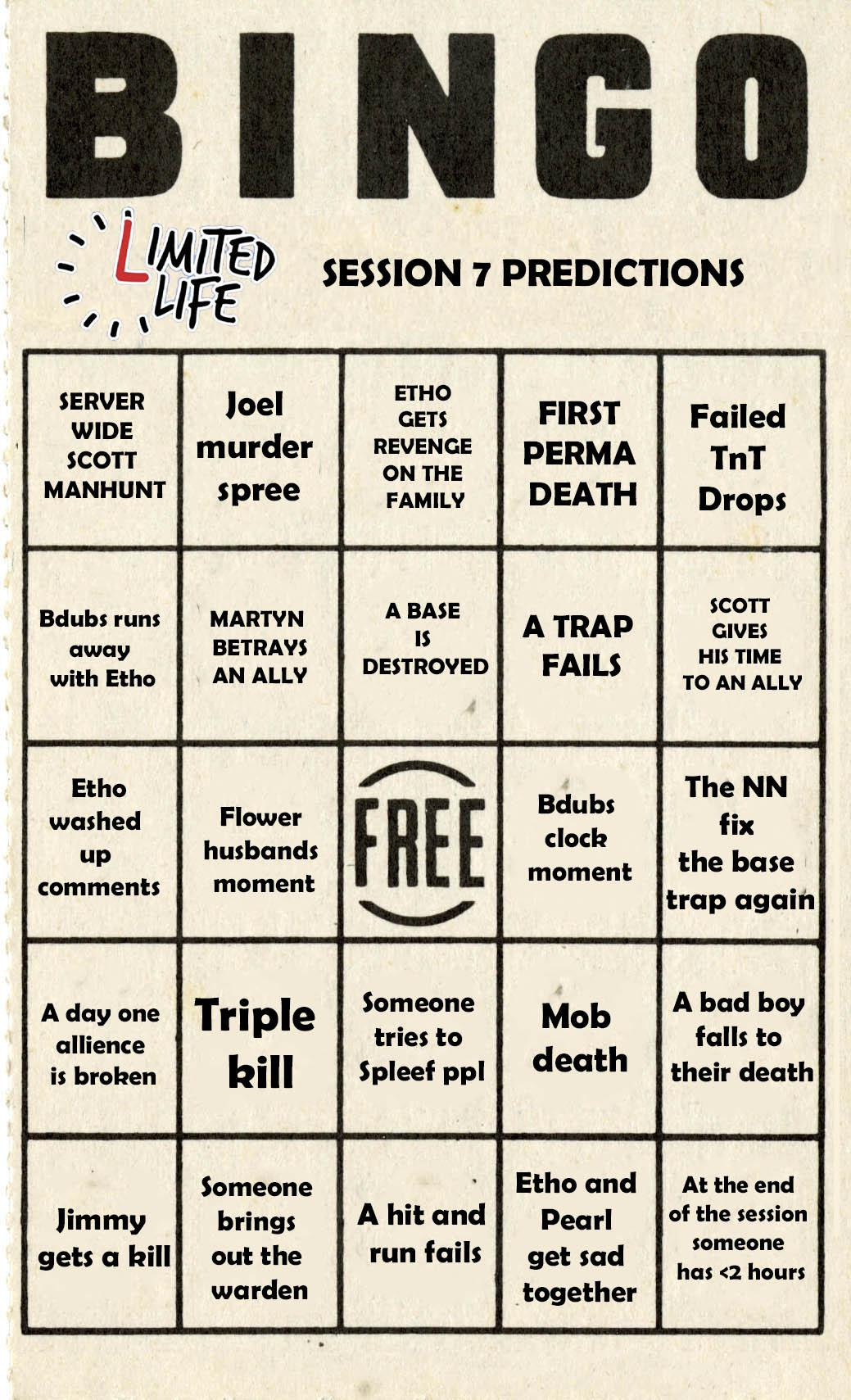 My Session 7 Bingo Card : R/Thirdlifesmp throughout Op Live Bingo Card Generator
