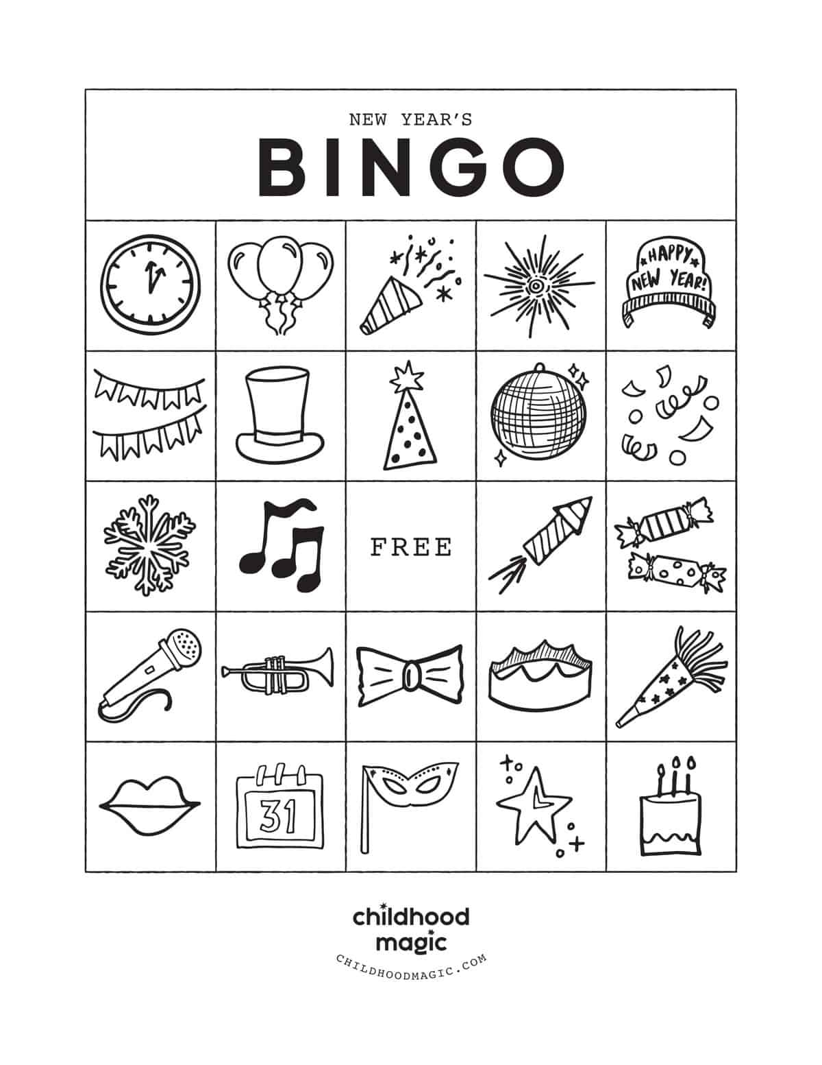 New Year&amp;#039;S Bingo - Childhood Magic throughout New Years Bingo Card