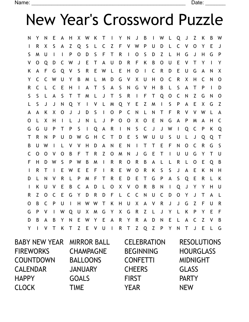 New Year&amp;#039;S Crossword Puzzle Word Search - Wordmint inside New Year Crossword Puzzle Printable