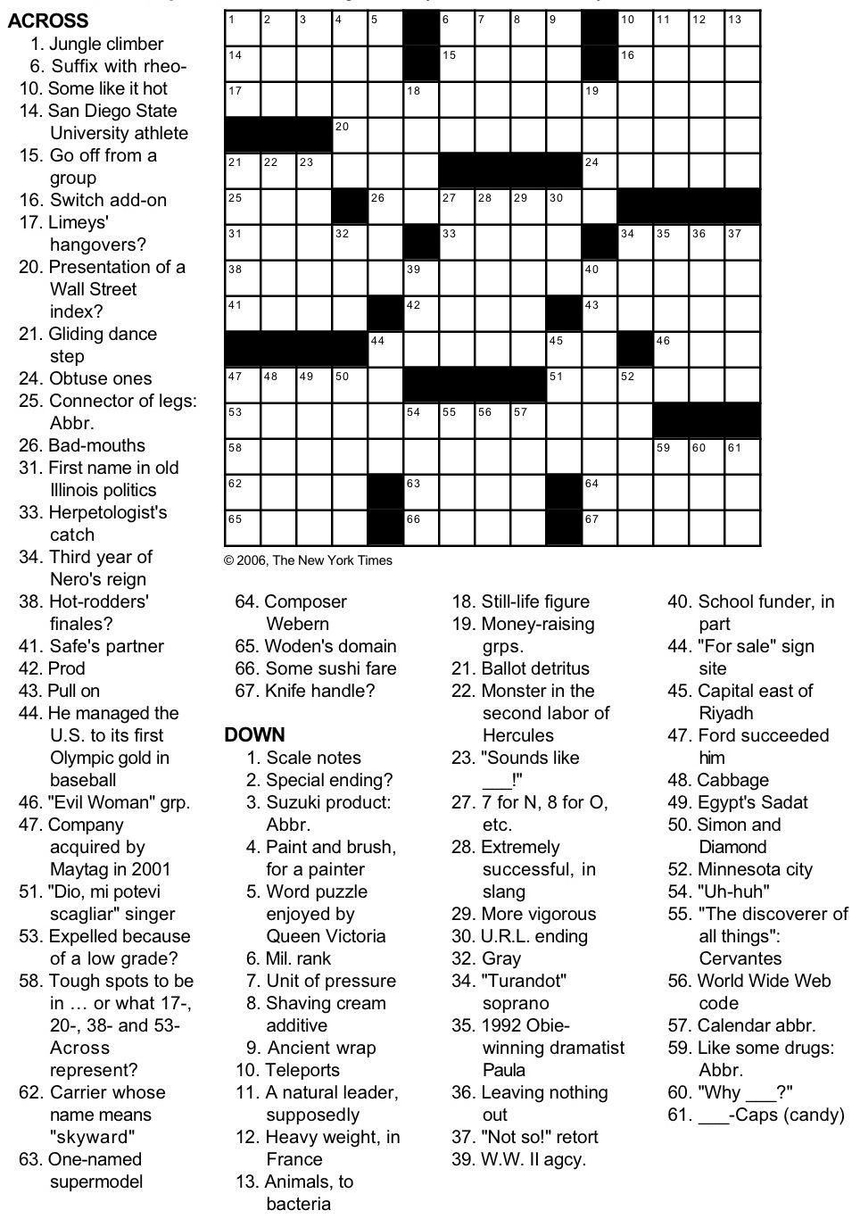 New York Times Crossword Puzzlegeorge Barany And Michael Shteyman with regard to Printable Nyt Crossword