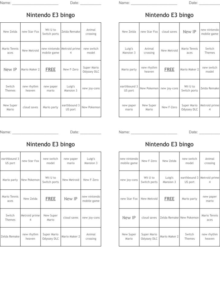 E3 Bingo Card Maker