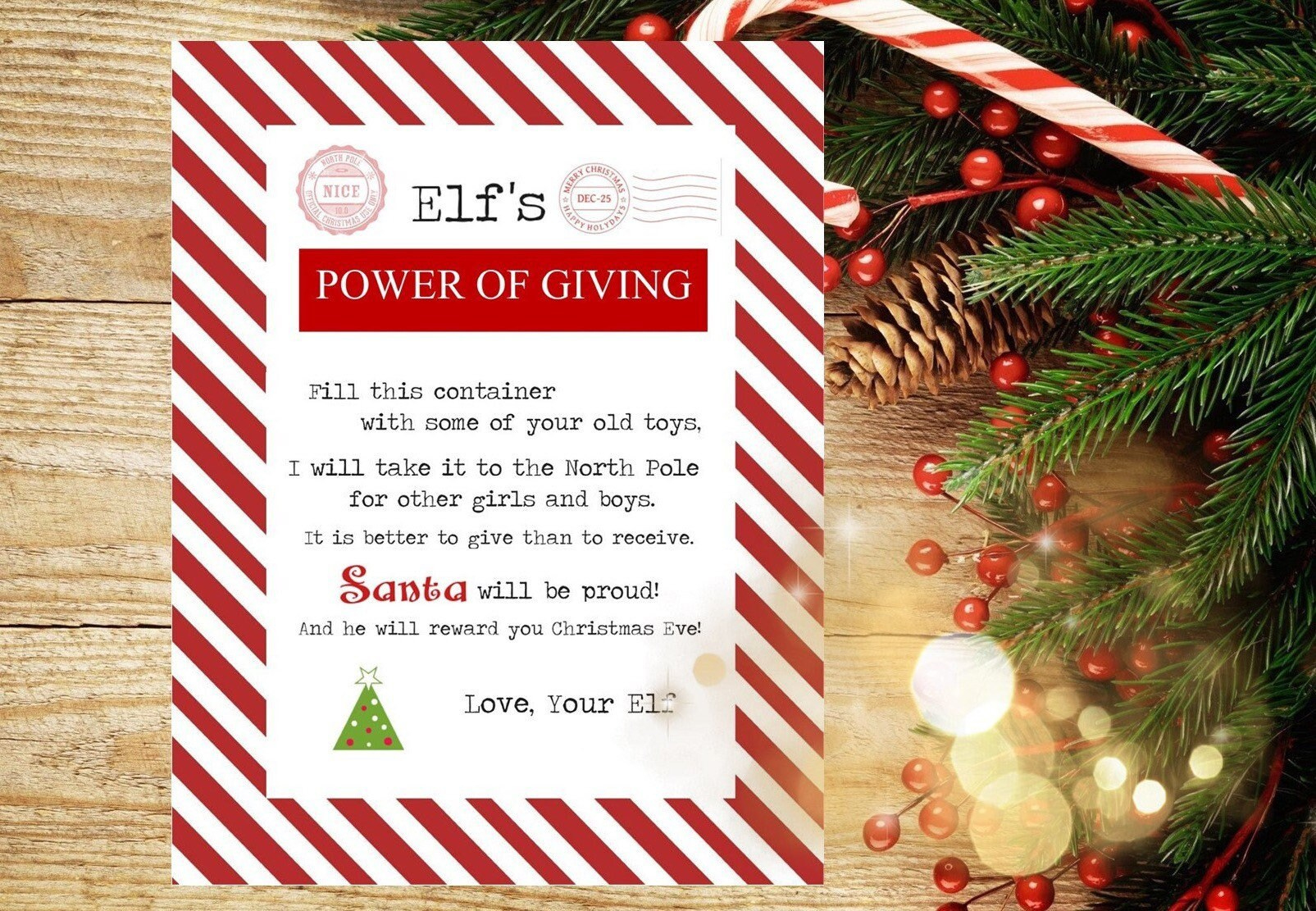 Non-Editable Christmas Elf Power Of Giving Give To Receive Donate intended for Free Printable Elf on the Shelf Donate Toys Letter