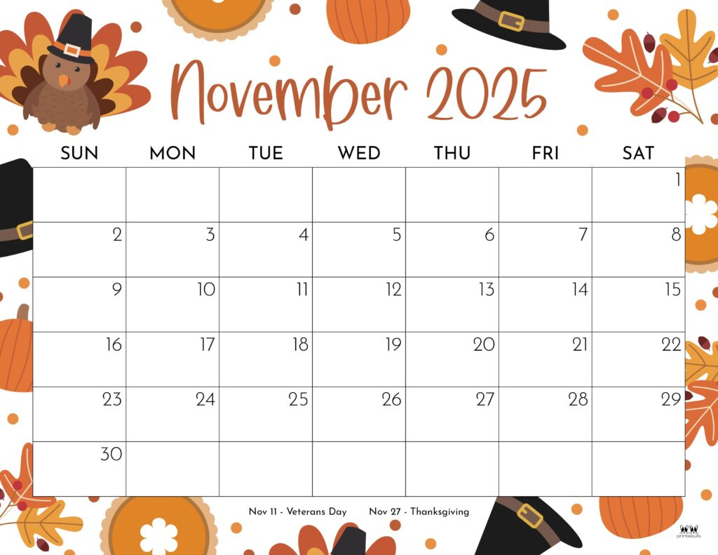 November 2025 Calendars - 107 Free Printables | Printabulls for Free Printable Nov 2025 Calendar