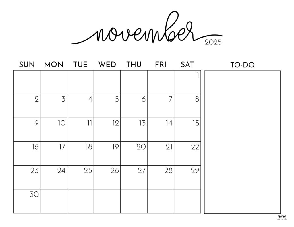 November 2025 Calendars - 107 Free Printables | Printabulls with regard to Free Printable Nov 2025 Calendar