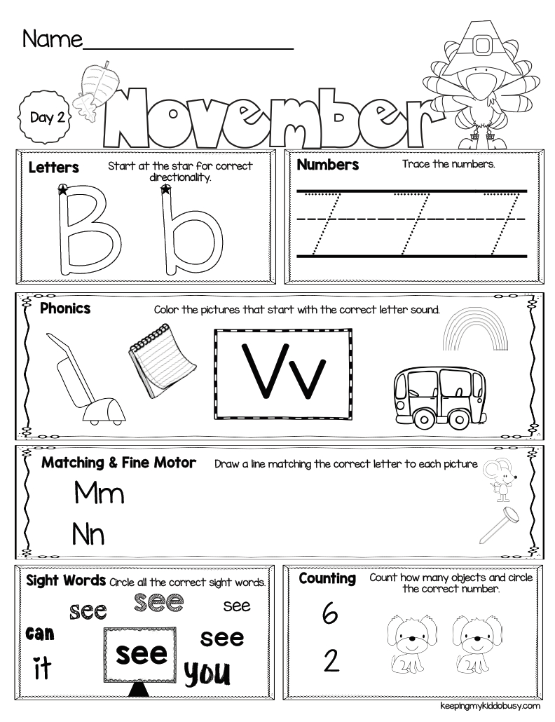 November Seat Work For Kindergarten - Free Week — Keeping My Kiddo intended for Morning Work Free Printables
