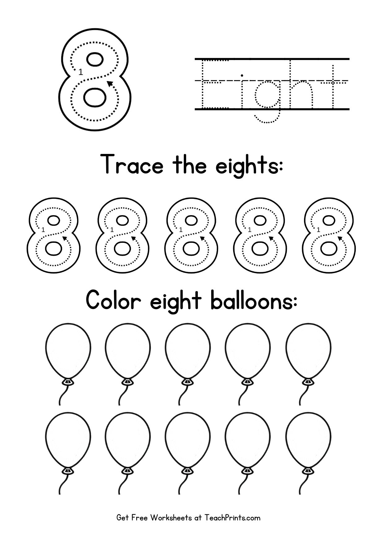 Number 8 Tracing Worksheets - Free Printables - Teach Prints for Number Eight Worksheet Printable