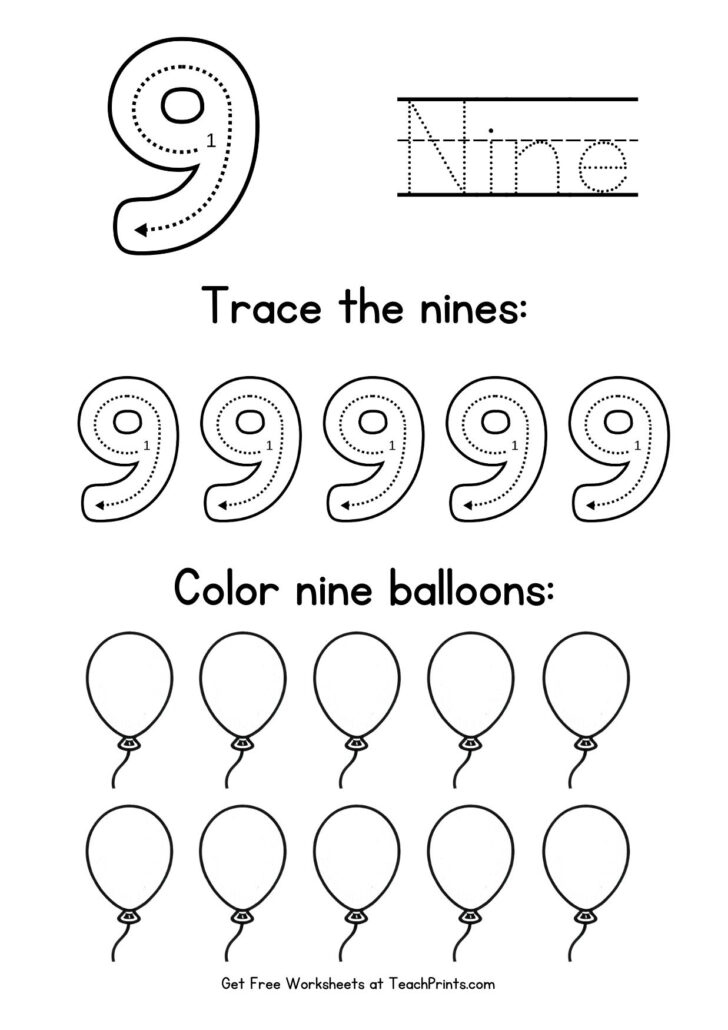 Number Nine Worksheet Printable