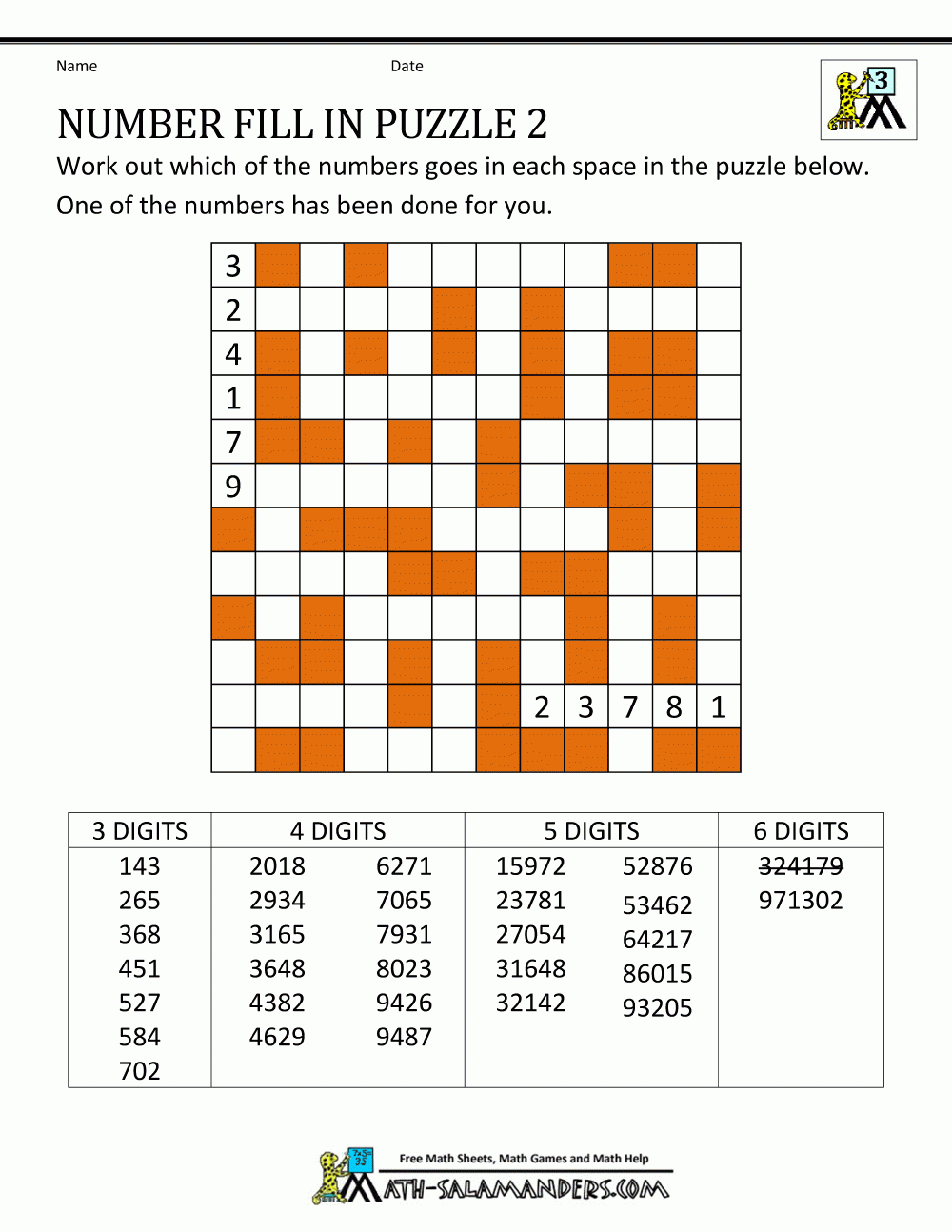 Number Fill In Puzzles pertaining to Number Fill In Puzzles Free Printable