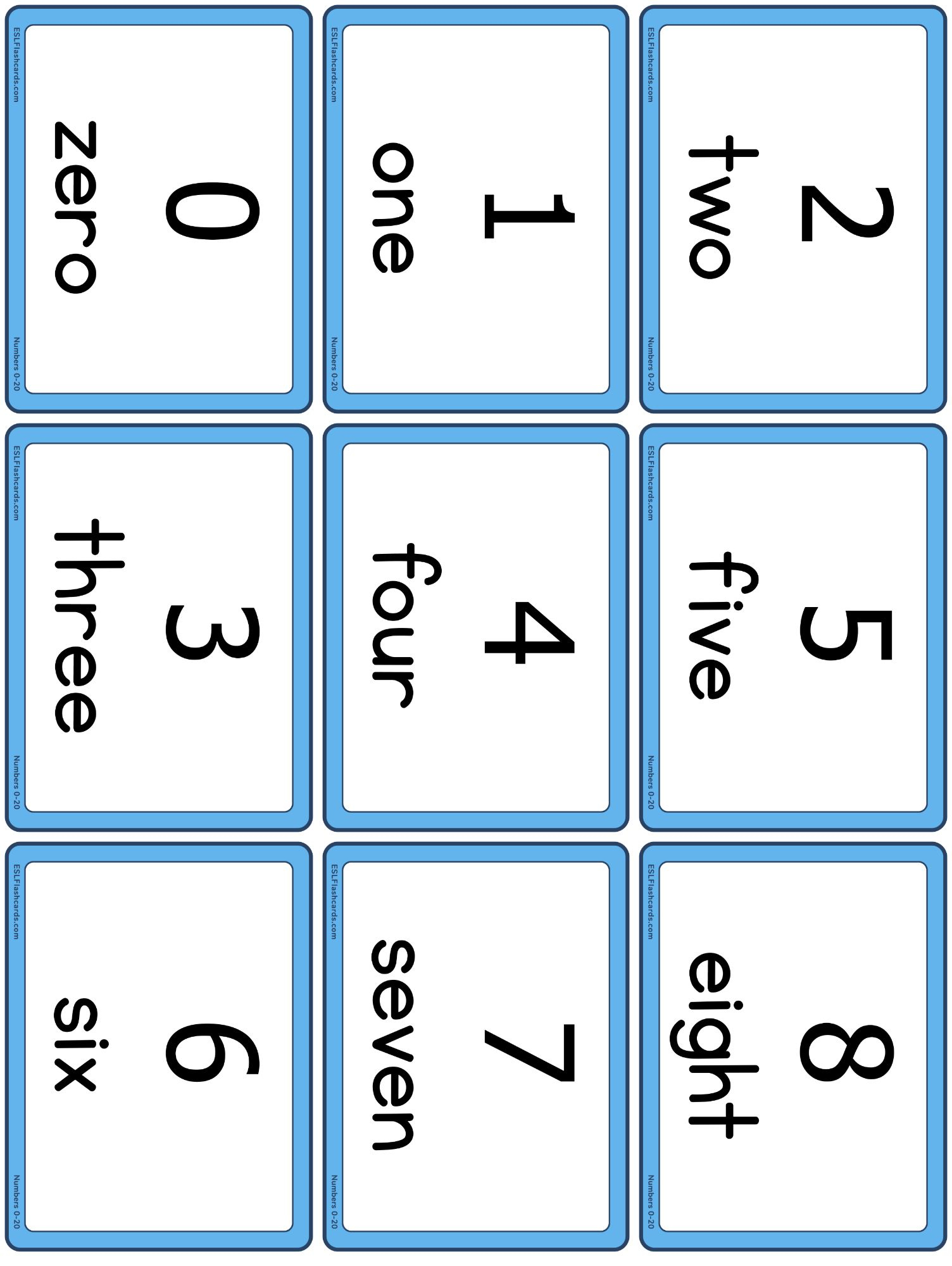 Numbers 0 To 20 – Esl Flashcards throughout Free Printable Number Cards 1 20