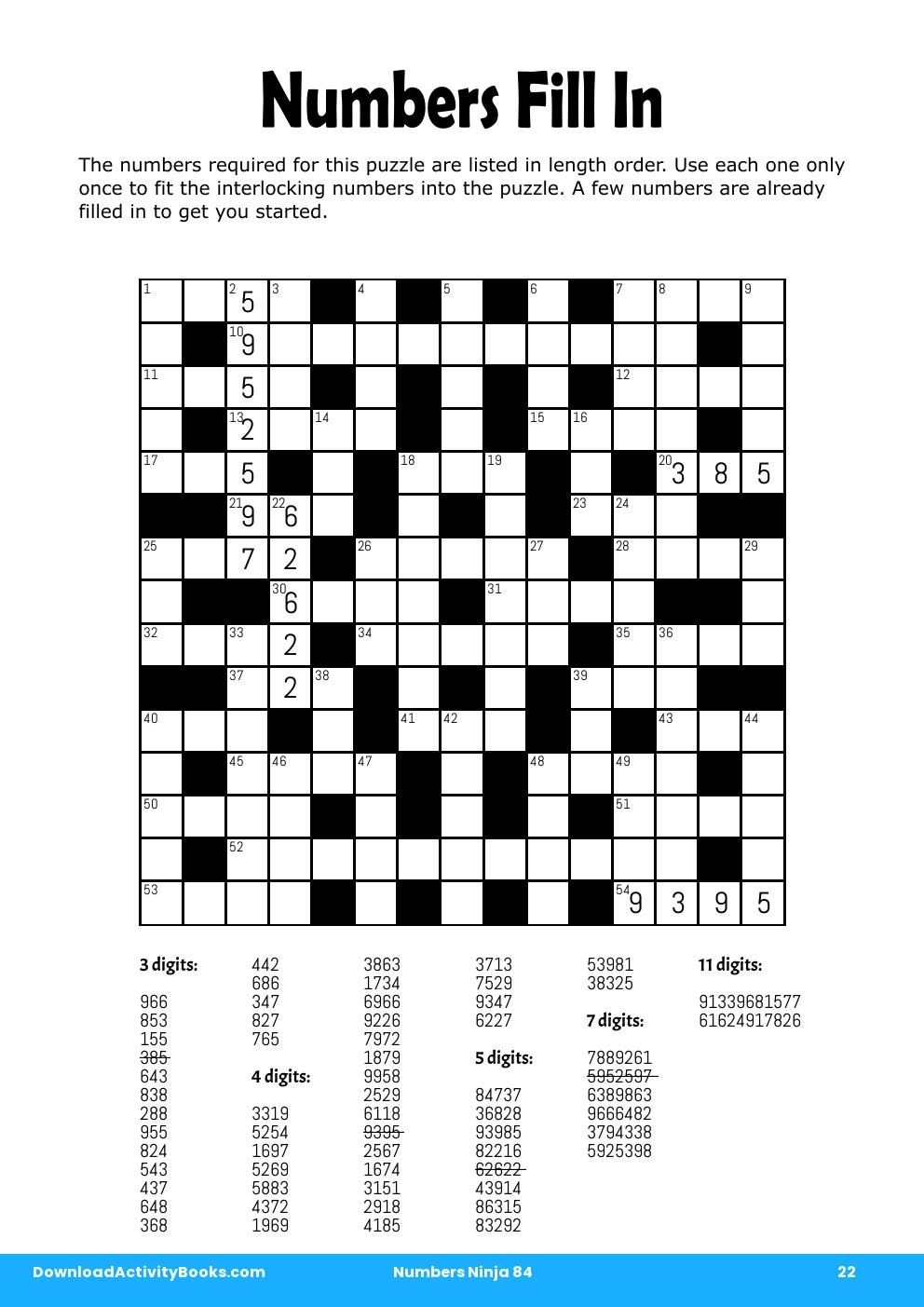 Numbers Fill In In Numbers Ninja 84 for Number Fill In Puzzles Free Printable
