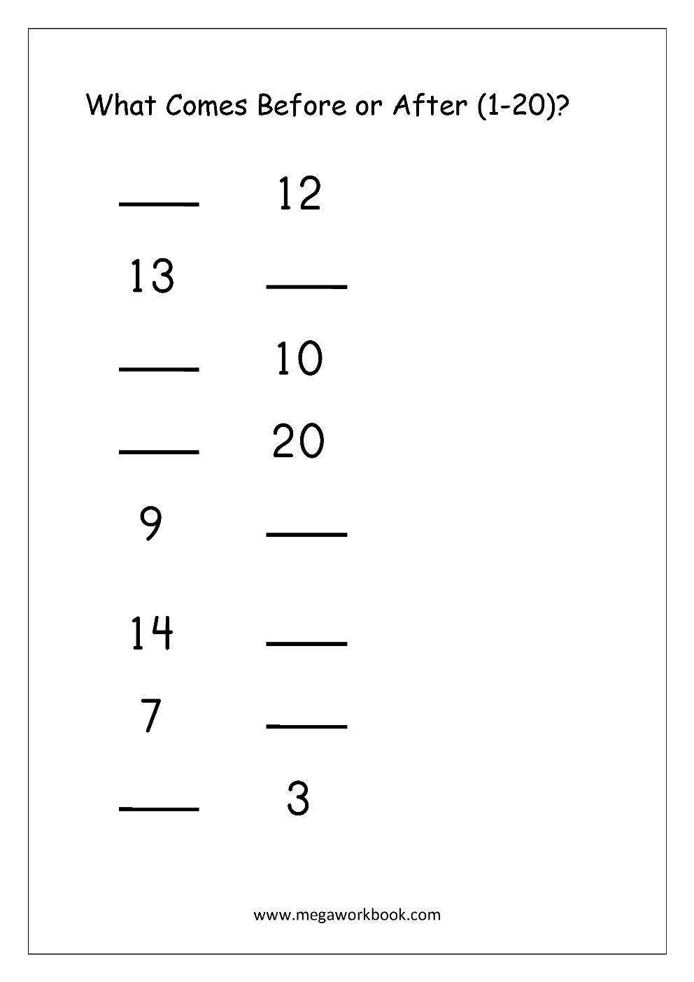 Ordering Numbers Worksheets, Missing Numbers, What Comes Before pertaining to Before And After Numbers Worksheet