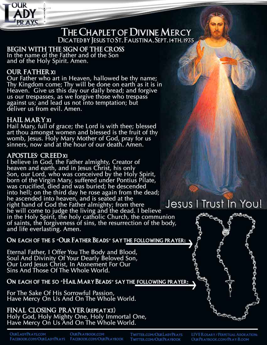 Our Lady Prays – Divine Mercy Chaplet within Printable Divine Mercy Prayer Card
