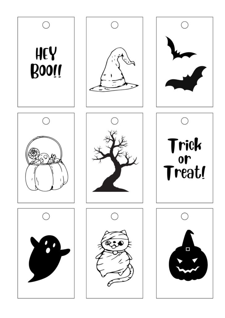 Free Printable Halloween Tags Black and White