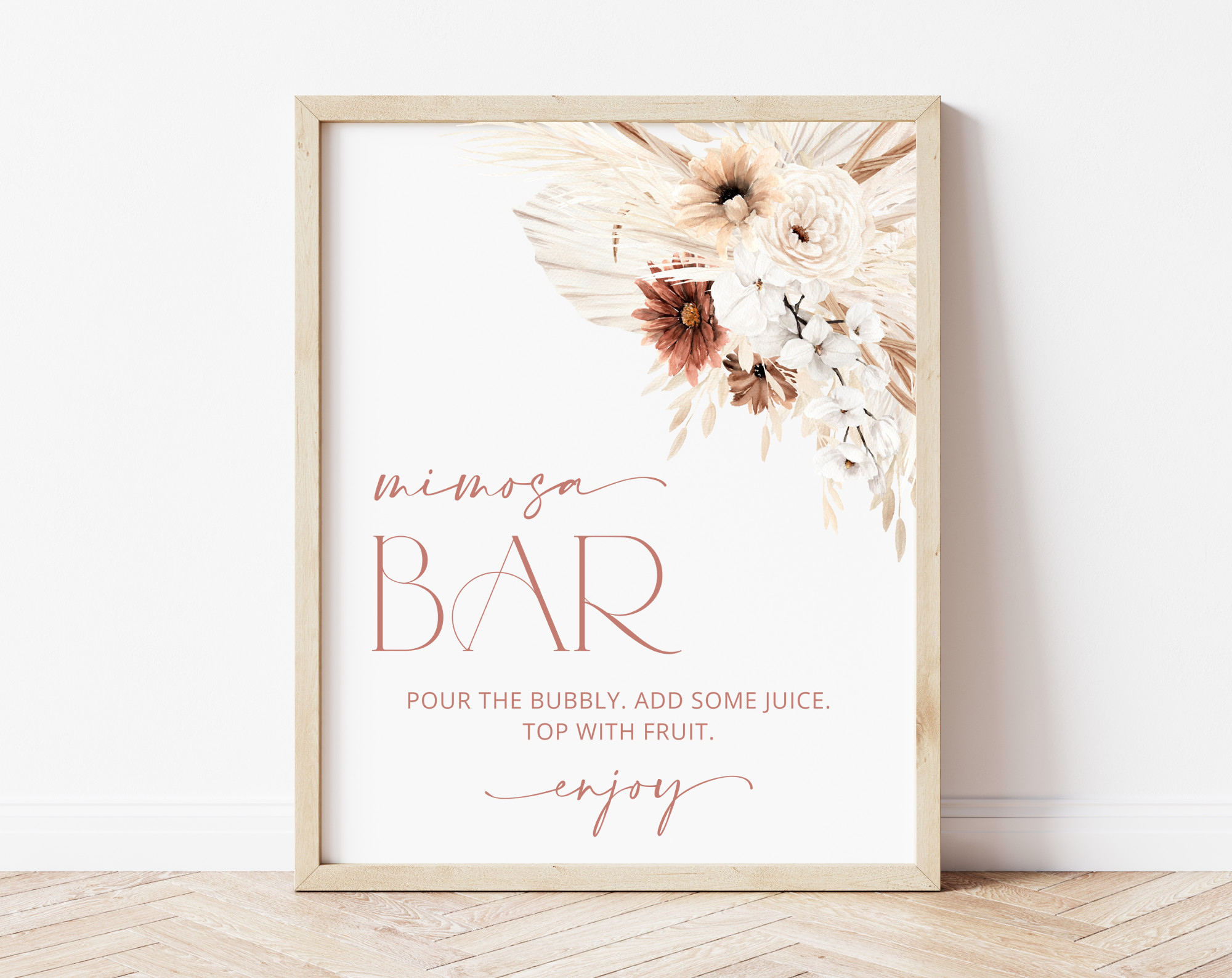 Pampas Grass Terracotta Mimosa Bar Sign, Bridal Shower Sign, Printable File, Edit Yourself, Sh13 regarding Mimosa Bar Sign Printable