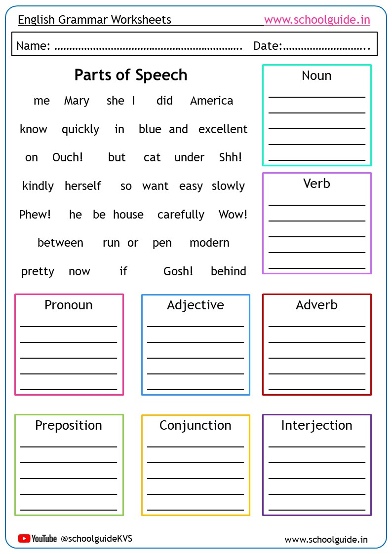 Parts Of Speech Worksheets regarding Printable Grammar Worksheets For 7th Grade