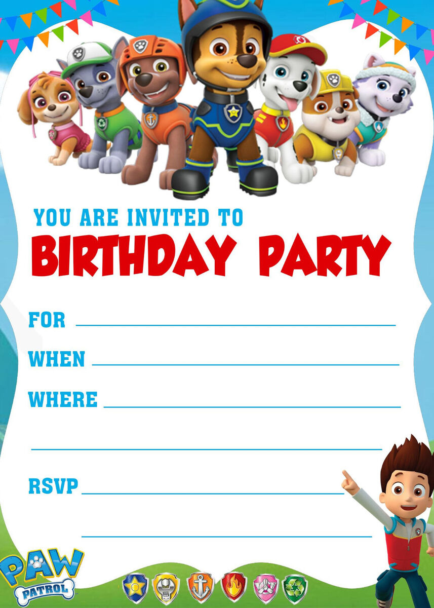 Paw Patrol Invitations Birthday Party Invites - A5 - Free Next Day in Free Paw Patrol Printable Birthday Invitations