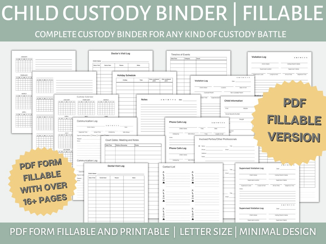 Pdf Fillable Child Custody Binder For Any Kind Of Custody Battle in Free Printable Custody Documentation Binder