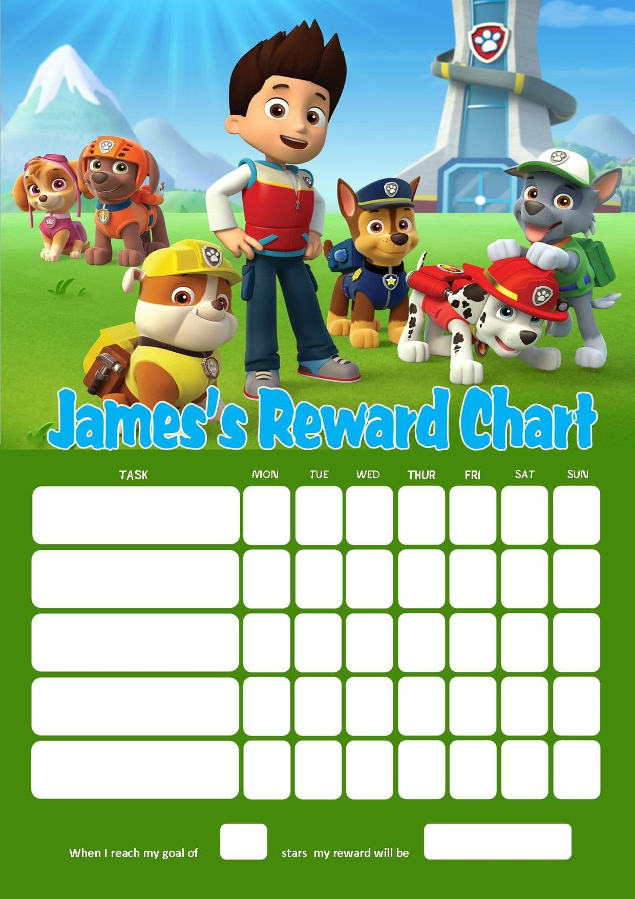 Personalised Paw Patrol Reward Chart (Adding Photo Option Available) inside Free Printable Paw Patrol Reward Chart
