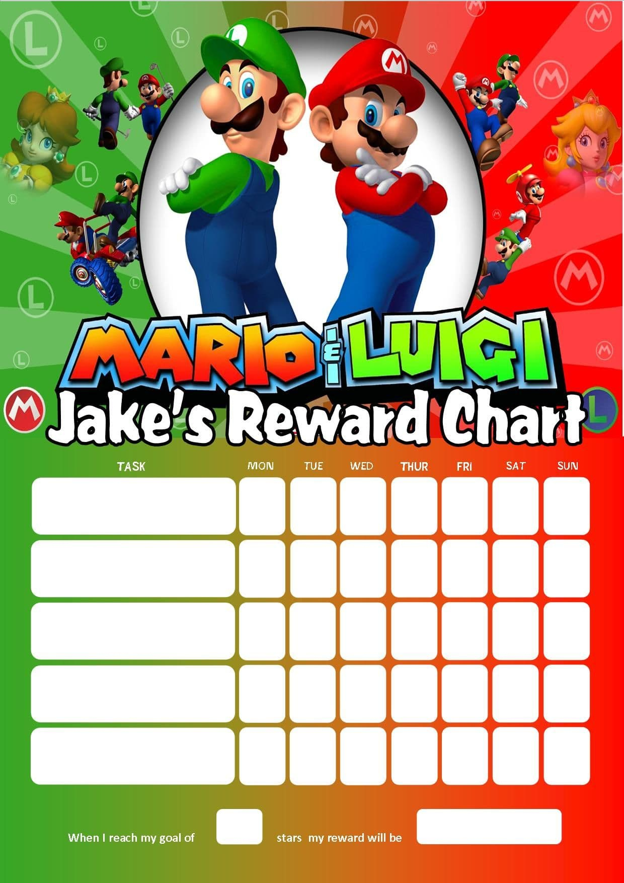 Personalised Super Mario And Luigi Reward Chart (Adding Photo Option Available) with regard to Free Printable Super Mario Reward Chart Printable