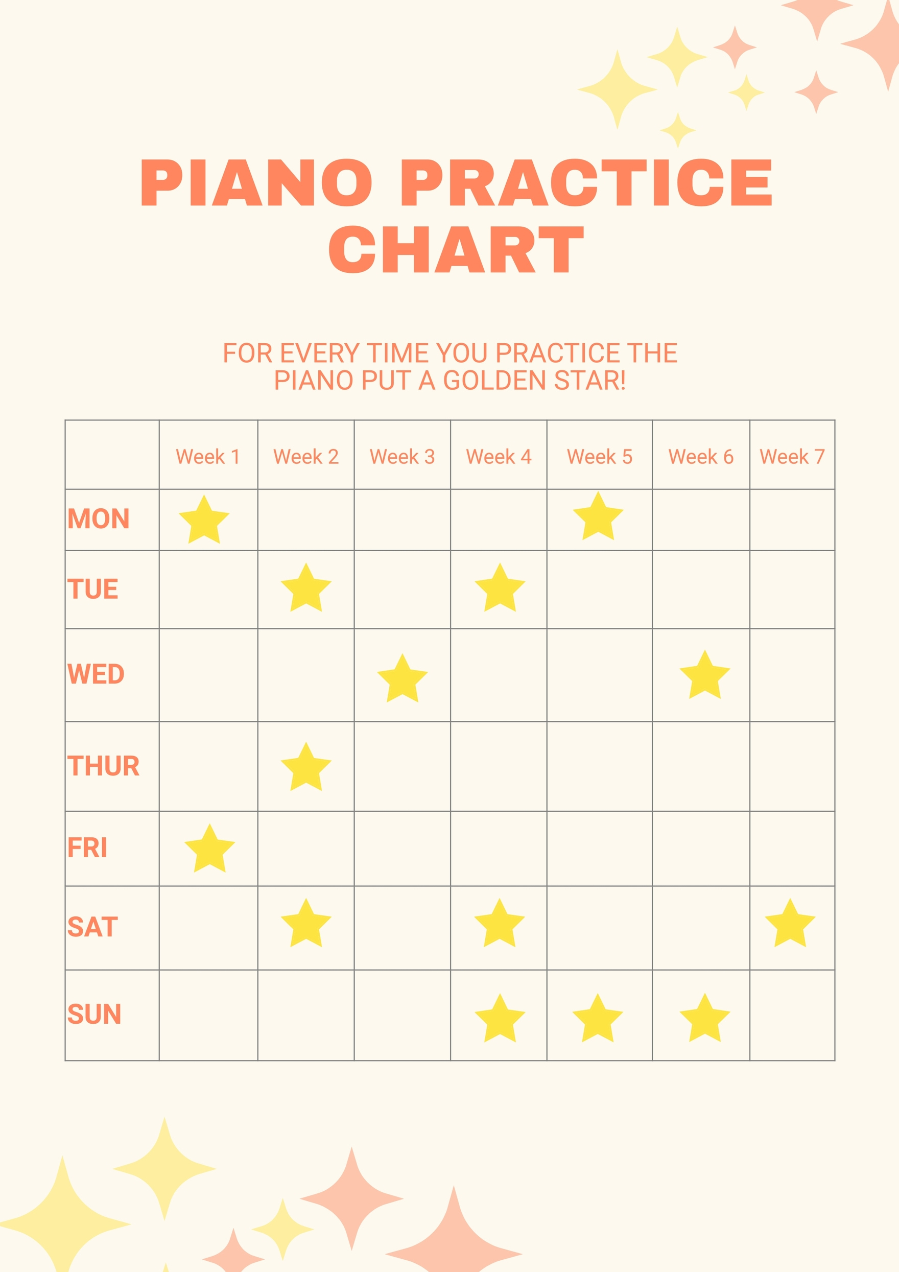 Piano Practice Chart In Illustrator, Pdf - Download | Template in Free Printable Piano Practice Chart