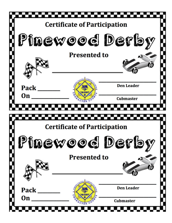 Pinewood Derby Certificates Free Printable
