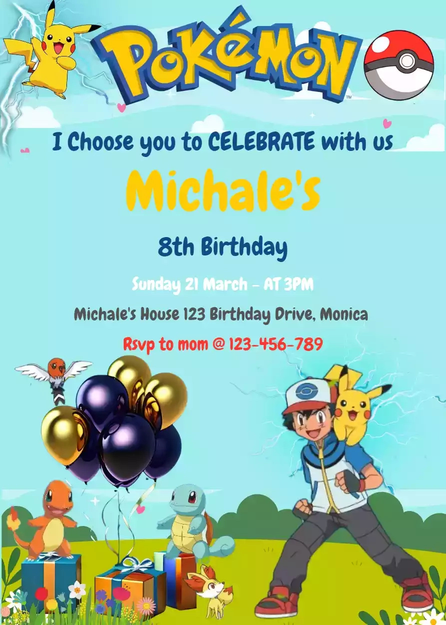 Pokemon Birthday Invitations Free Download throughout Free Printable Birthday Invitations Pokemon