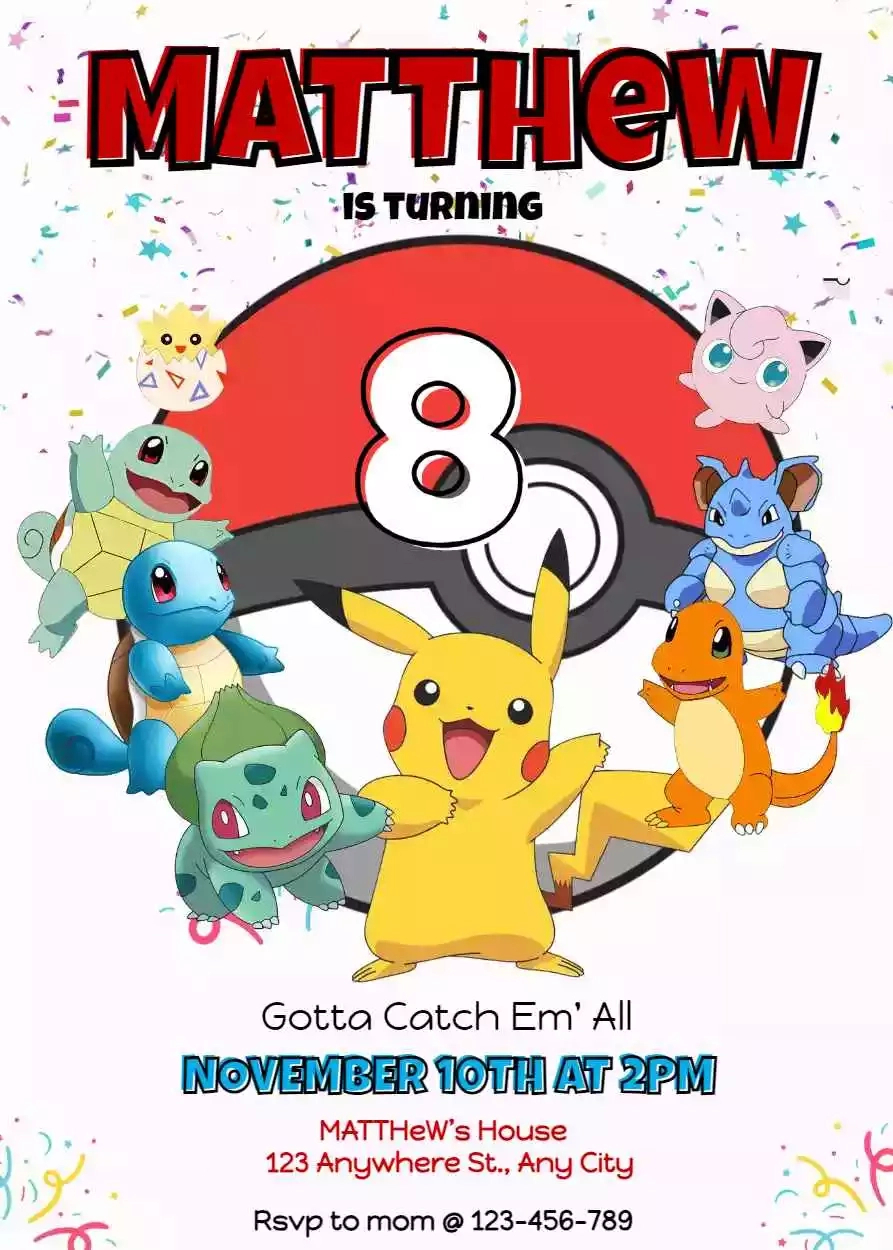 Pokemon Birthday Invitations Printable for Printable Birthday Invitations Pokemon