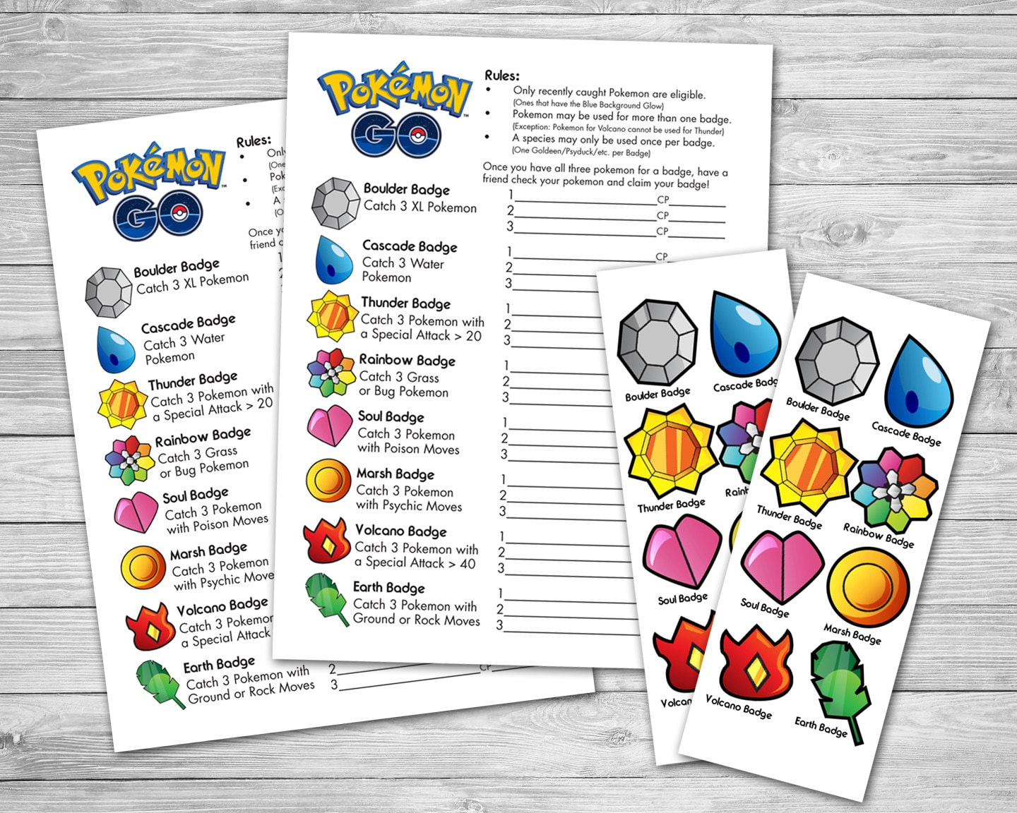 Pokemon Go Scavenger Hunt Badges Party Game | Printable Pdf | Us Letter &amp;amp; A4 Size Paper throughout Free Printable Pokemon Scavenger Hunt Printable